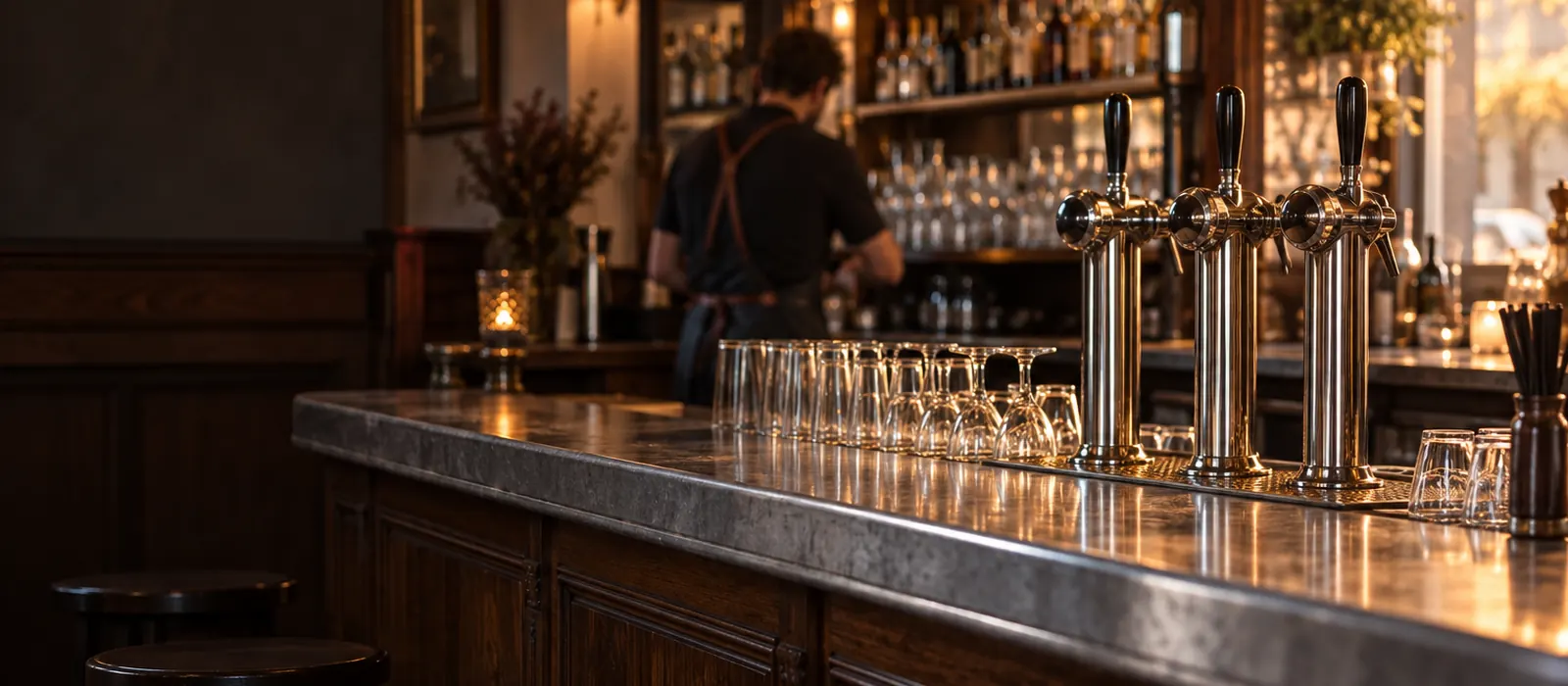 Comptoir d'un bar avant l'ouverture