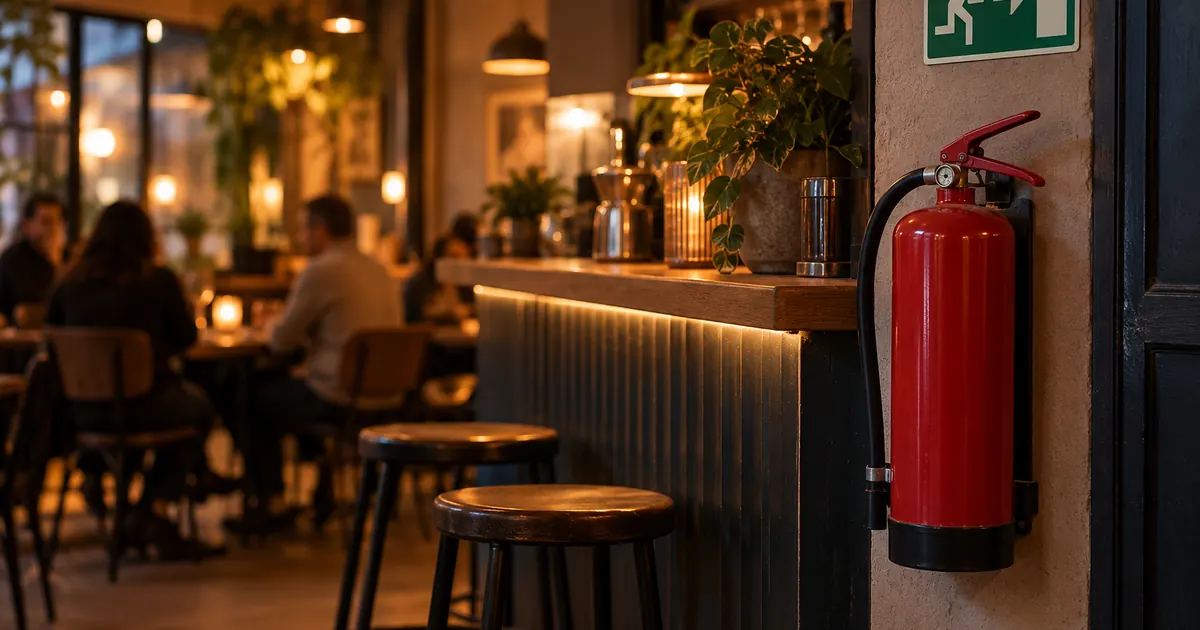 Un extincteur près du comptoir d'un bar