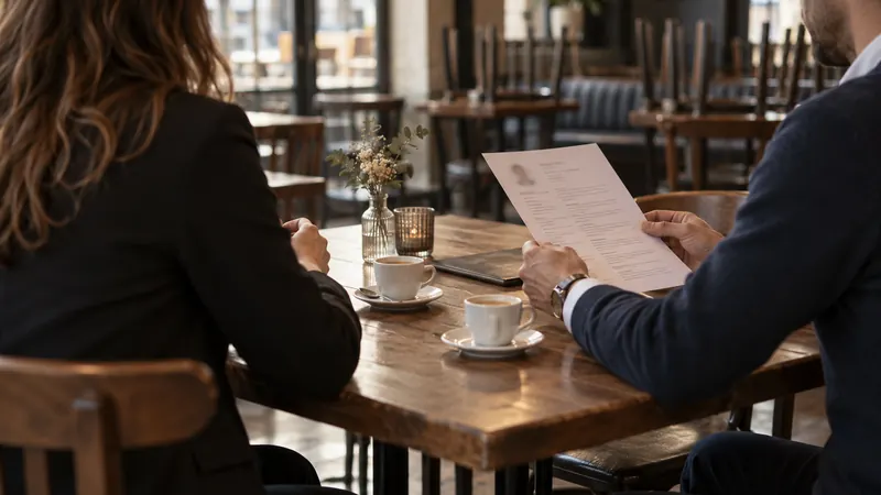 Un entretien d'embauche à une table de bar