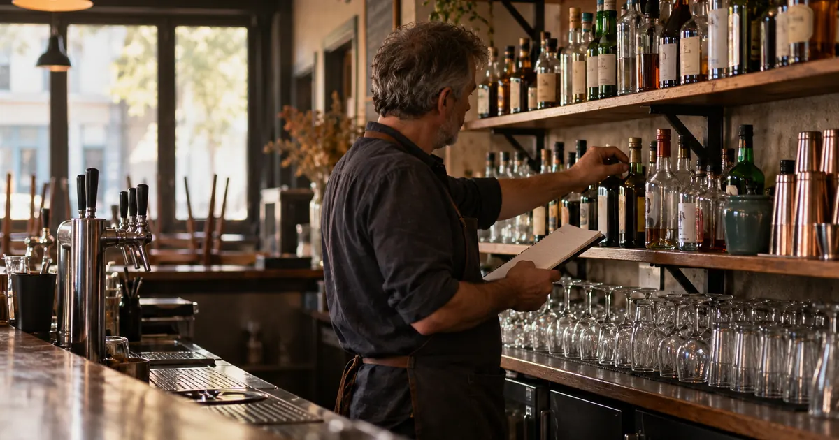 Un patron de bar fait l'inventaire