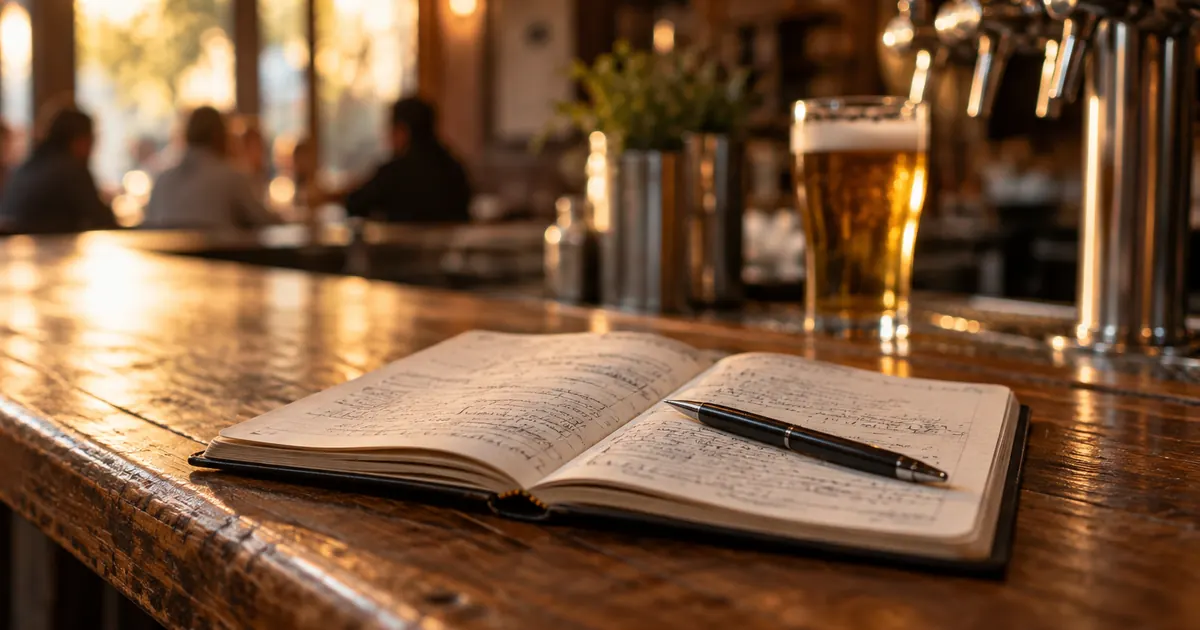 Un carnet de notes sur un comptoir de bar